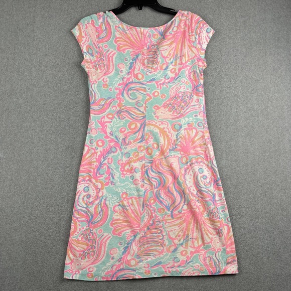 Lilly Pulitzer Dress Womens Small Multicolor Tropical Print Beaded Neck Shift - Picture 8 of 9